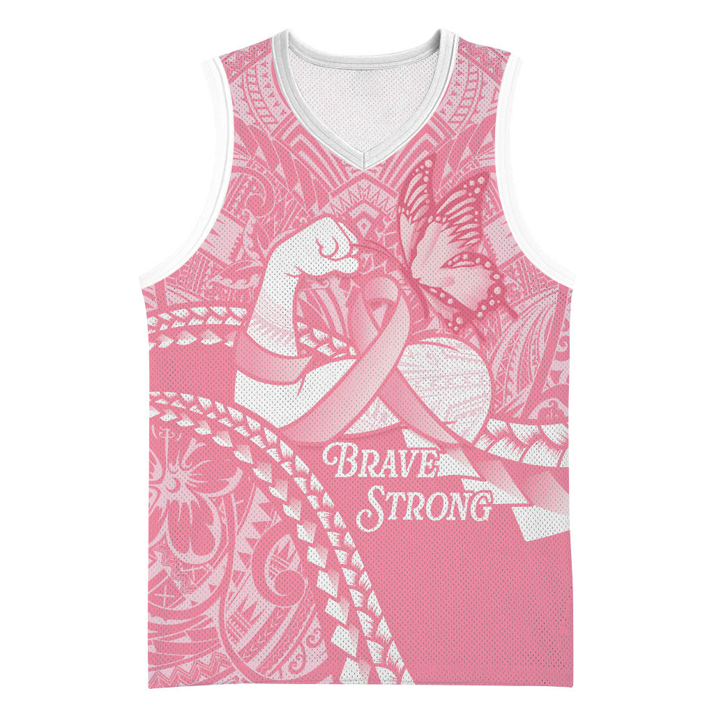 Personalised Polynesia Breast Cancer Support Basketball Jersey Brave Strong Butterfly Pink Ribbon