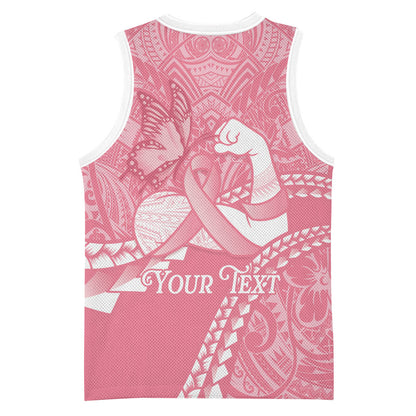 Personalised Polynesia Breast Cancer Support Basketball Jersey Brave Strong Butterfly Pink Ribbon