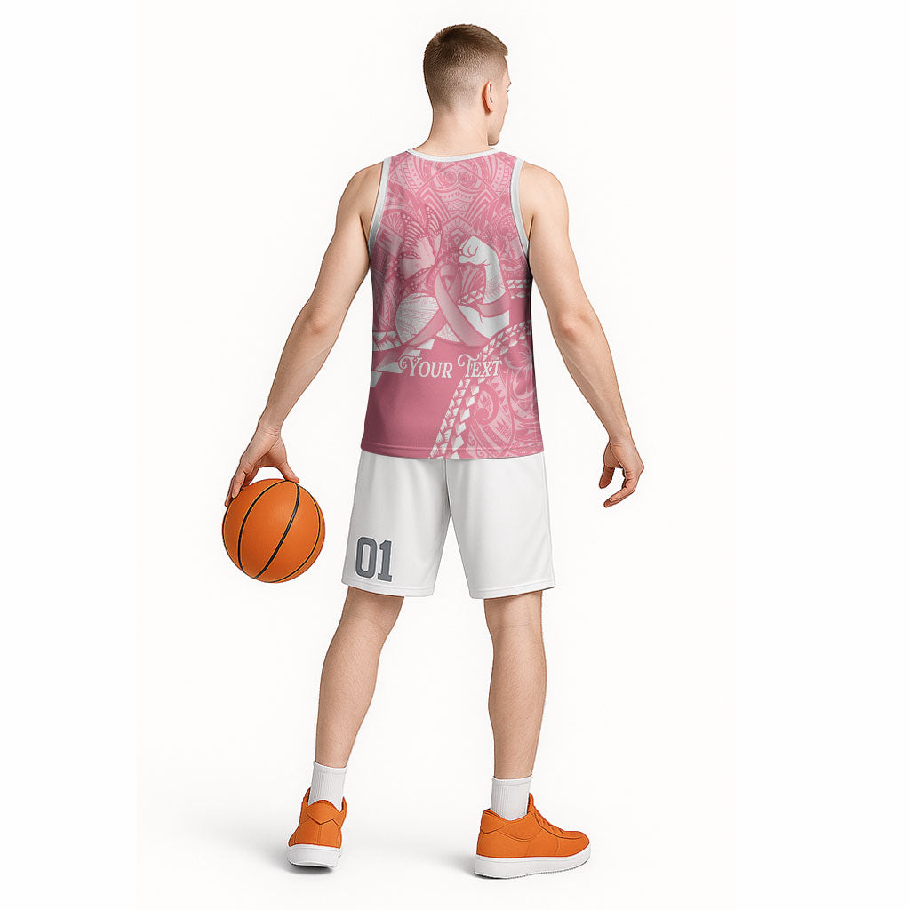 Personalised Polynesia Breast Cancer Support Basketball Jersey Brave Strong Butterfly Pink Ribbon