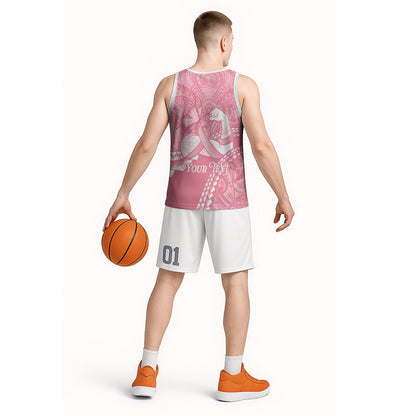 Personalised Polynesia Breast Cancer Support Basketball Jersey Brave Strong Butterfly Pink Ribbon