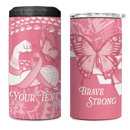 Personalised Polynesia Breast Cancer Support 4 in 1 Can Cooler Tumbler Brave Strong Butterfly Pink Ribbon