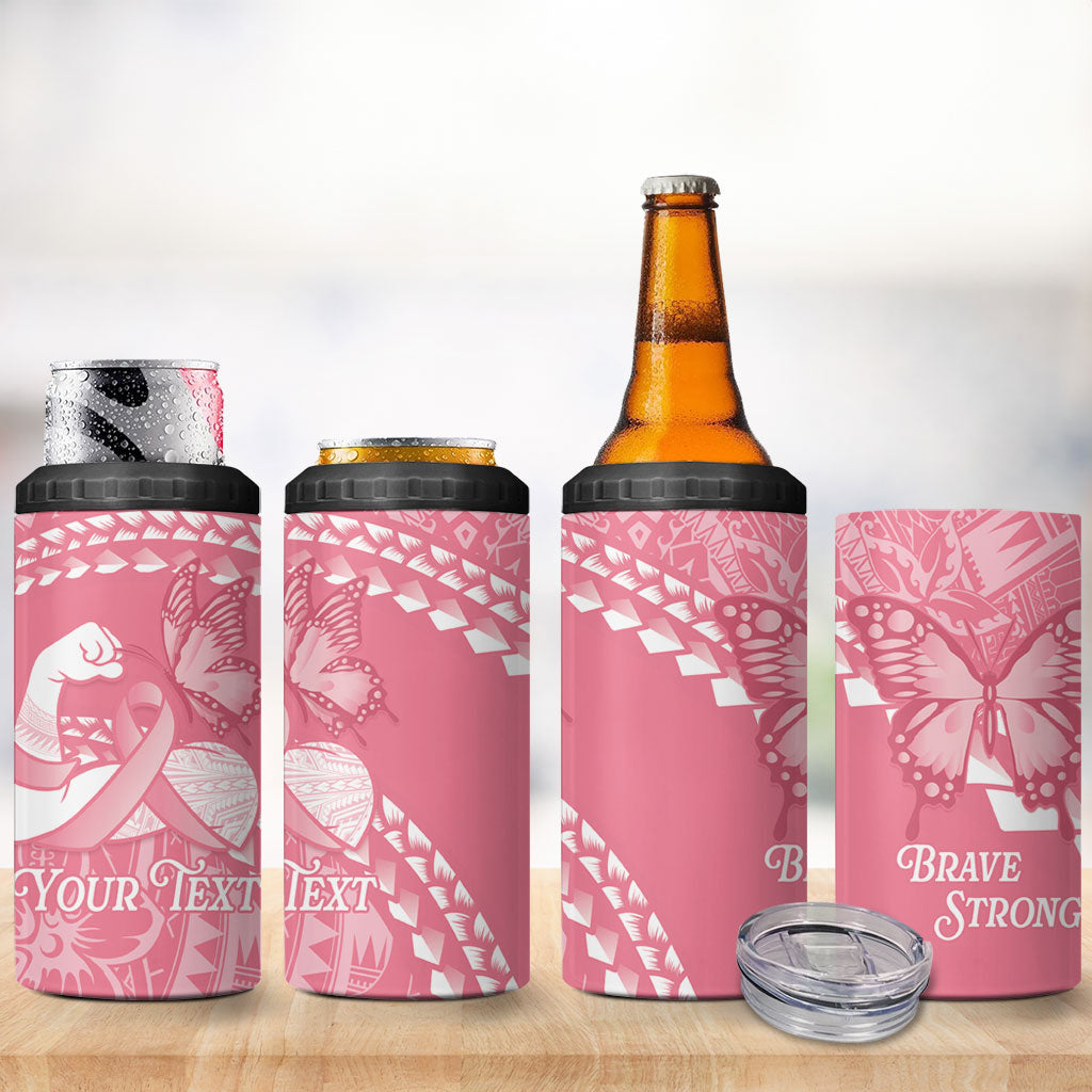 Personalised Polynesia Breast Cancer Support 4 in 1 Can Cooler Tumbler Brave Strong Butterfly Pink Ribbon