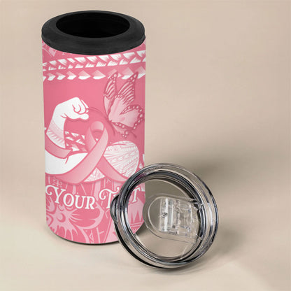 Personalised Polynesia Breast Cancer Support 4 in 1 Can Cooler Tumbler Brave Strong Butterfly Pink Ribbon