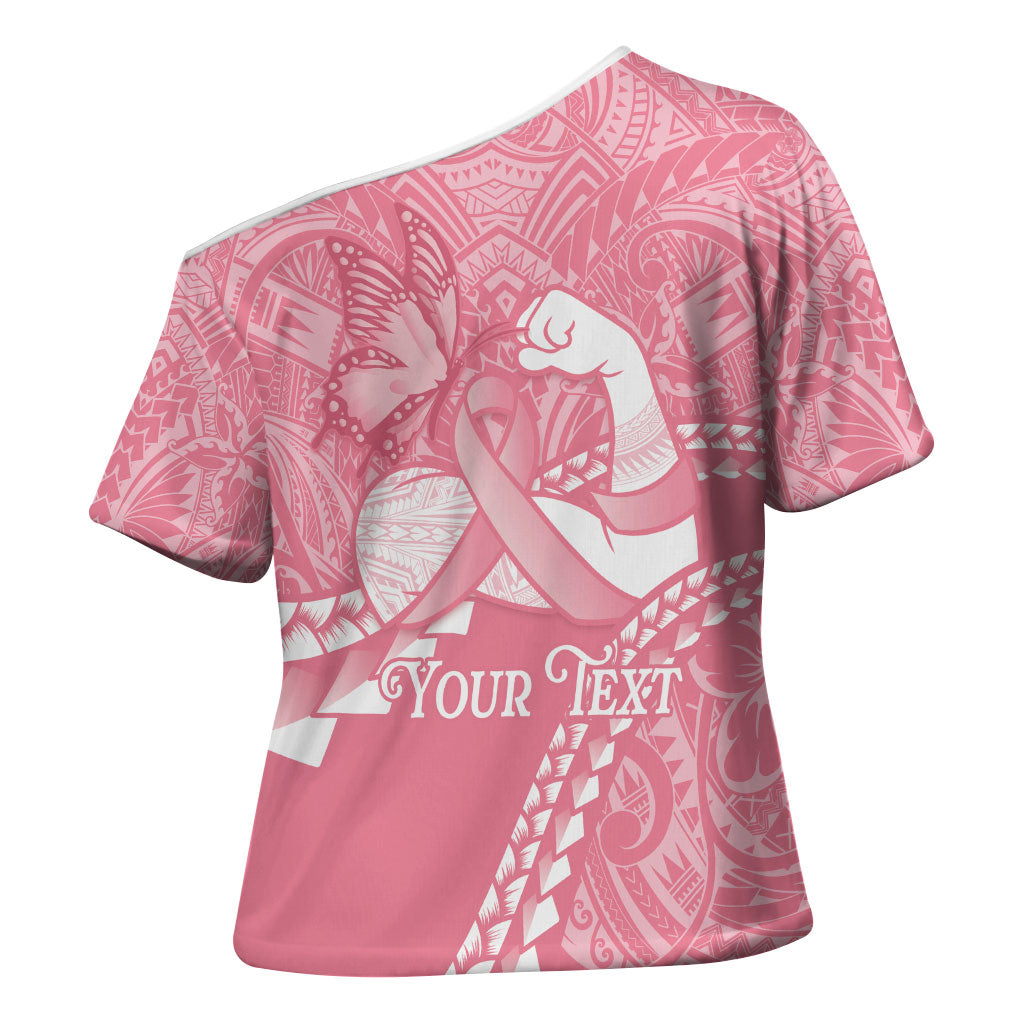 Personalised Polynesia Breast Cancer Support Cross Shoulder Shirt Brave Strong Butterfly Pink Ribbon