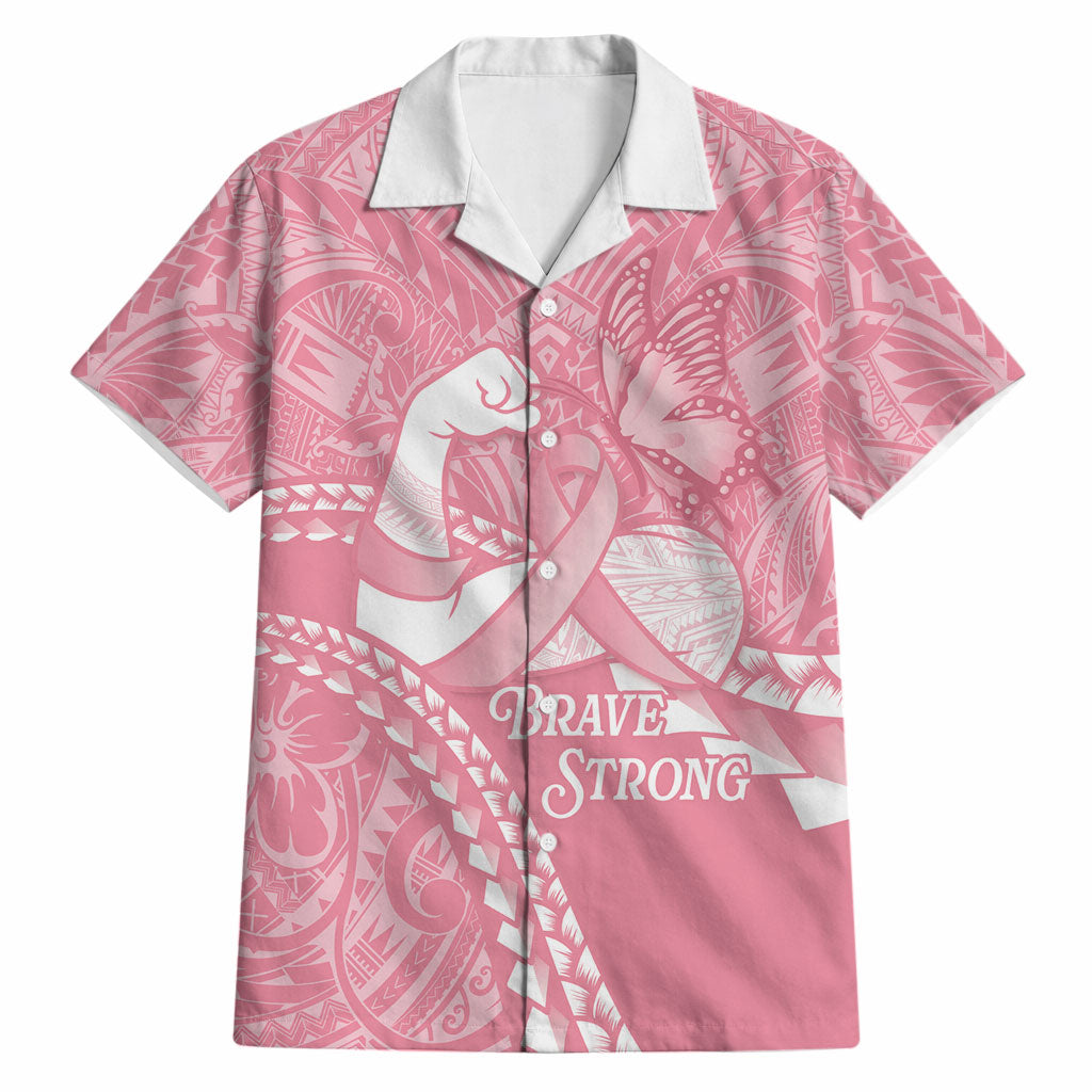 Personalised Polynesia Breast Cancer Support Hawaiian Shirt Brave Strong Butterfly Pink Ribbon