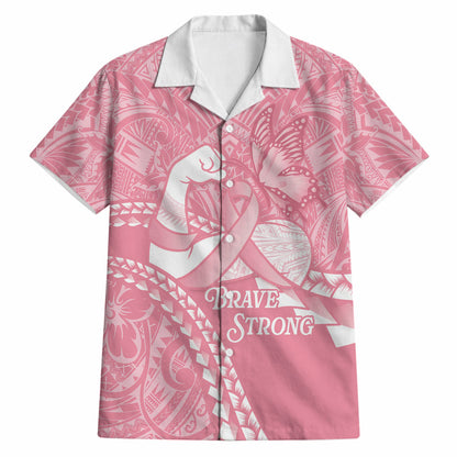 Personalised Polynesia Breast Cancer Support Hawaiian Shirt Brave Strong Butterfly Pink Ribbon