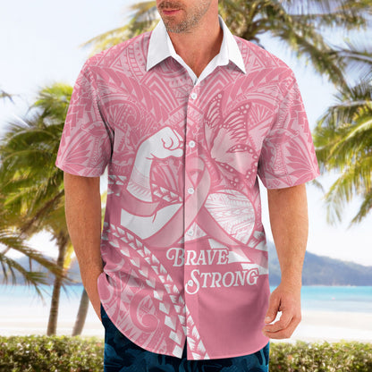 Personalised Polynesia Breast Cancer Support Hawaiian Shirt Brave Strong Butterfly Pink Ribbon