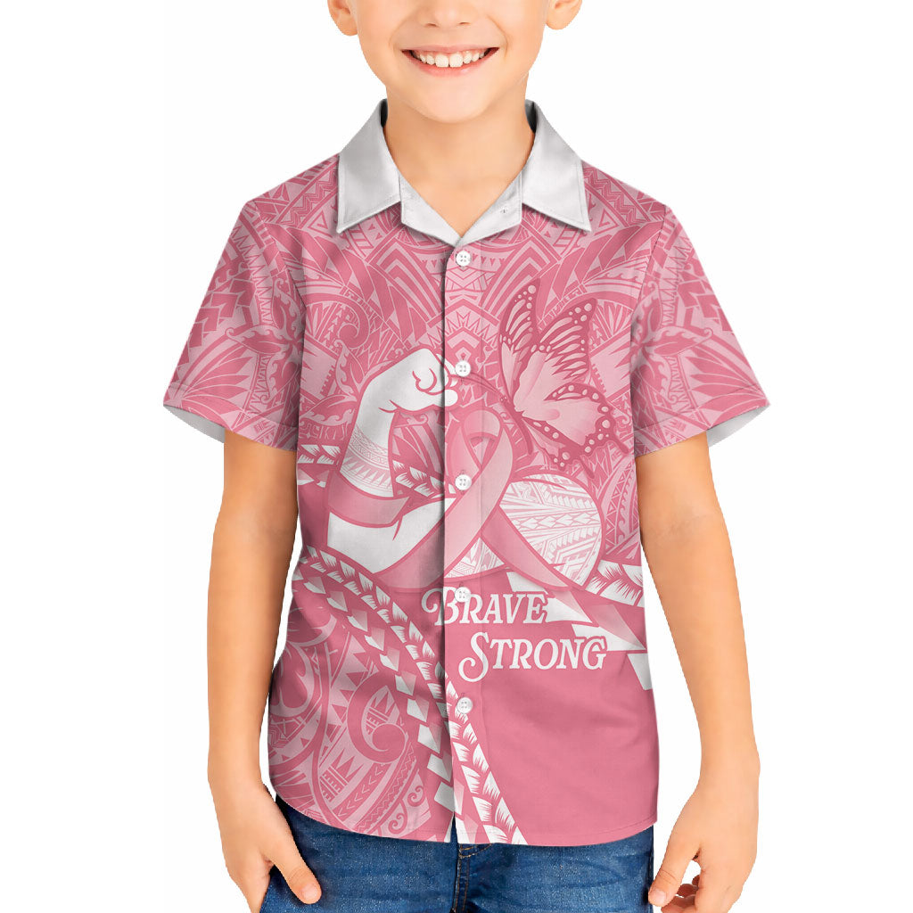 Personalised Polynesia Breast Cancer Support Hawaiian Shirt Brave Strong Butterfly Pink Ribbon