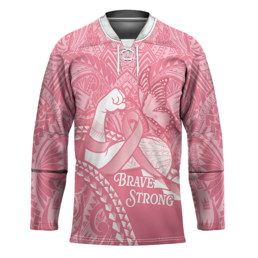 Personalised Polynesia Breast Cancer Support Hockey Jersey Brave Strong Butterfly Pink Ribbon