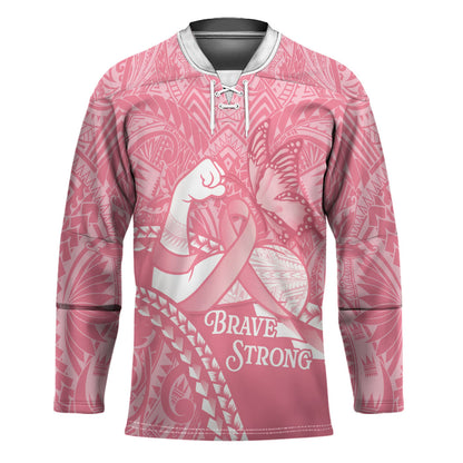 Personalised Polynesia Breast Cancer Support Hockey Jersey Brave Strong Butterfly Pink Ribbon