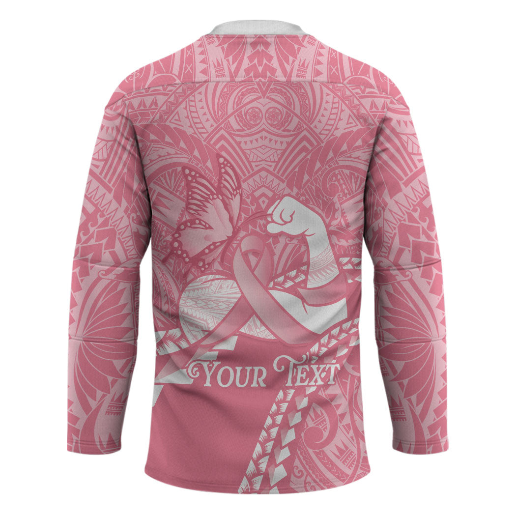 Personalised Polynesia Breast Cancer Support Hockey Jersey Brave Strong Butterfly Pink Ribbon