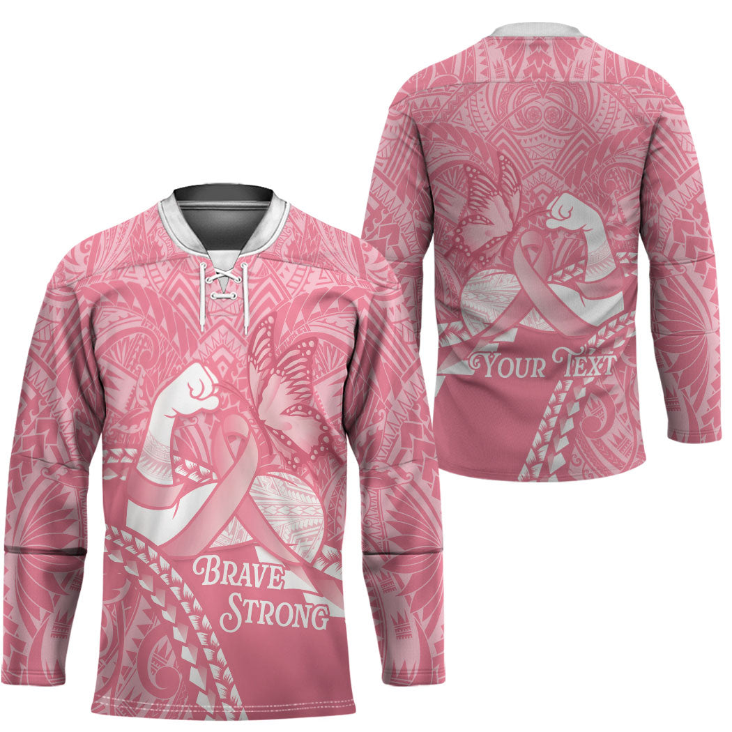 Personalised Polynesia Breast Cancer Support Hockey Jersey Brave Strong Butterfly Pink Ribbon