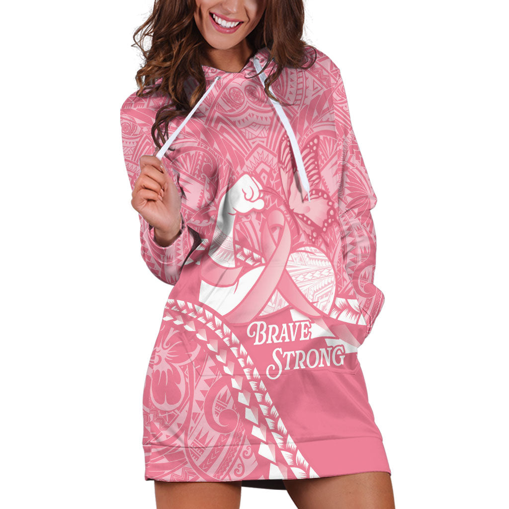 Personalised Polynesia Breast Cancer Support Hoodie Dress Brave Strong Butterfly Pink Ribbon