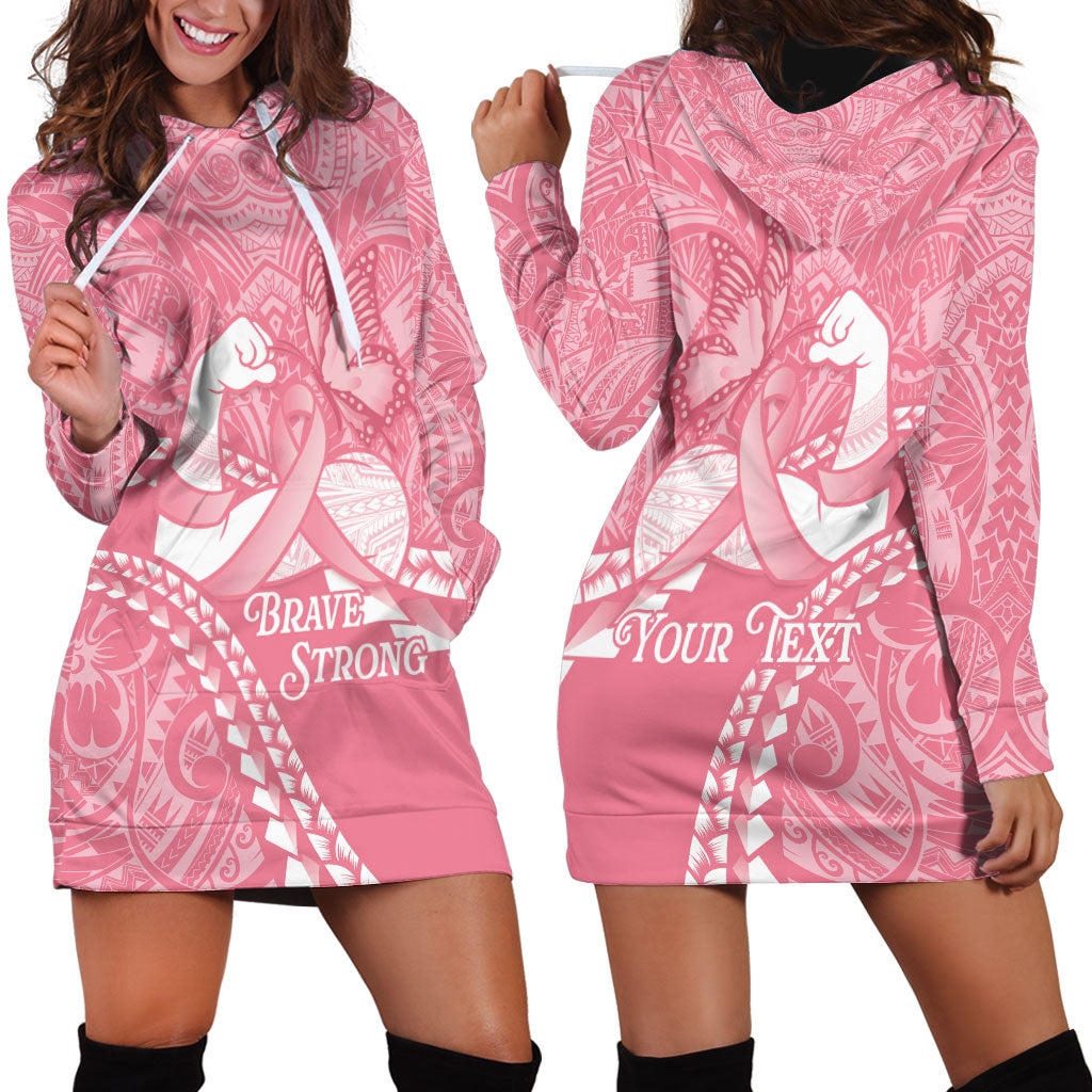 Personalised Polynesia Breast Cancer Support Hoodie Dress Brave Strong Butterfly Pink Ribbon