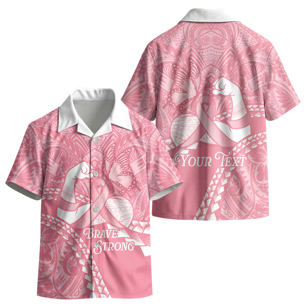 Personalised Polynesia Breast Cancer Support Kid Hawaiian Shirt Brave Strong Butterfly Pink Ribbon