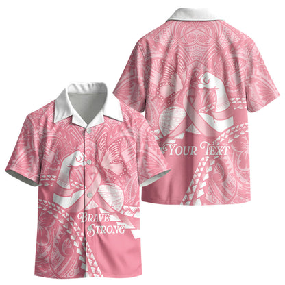 Personalised Polynesia Breast Cancer Support Kid Hawaiian Shirt Brave Strong Butterfly Pink Ribbon