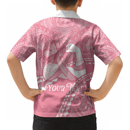 Personalised Polynesia Breast Cancer Support Kid Hawaiian Shirt Brave Strong Butterfly Pink Ribbon