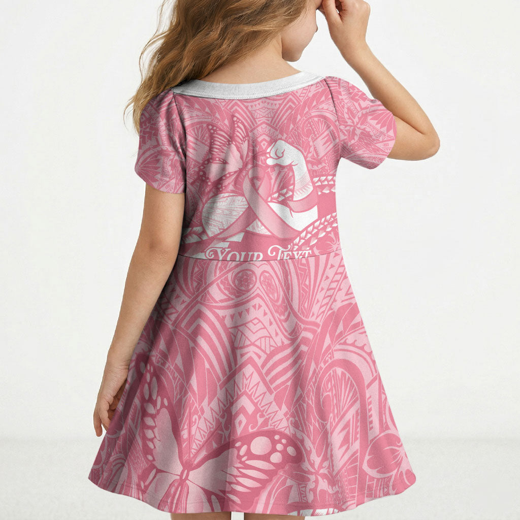 Personalised Polynesia Breast Cancer Support Kid Short Sleeve Dress Brave Strong Butterfly Pink Ribbon