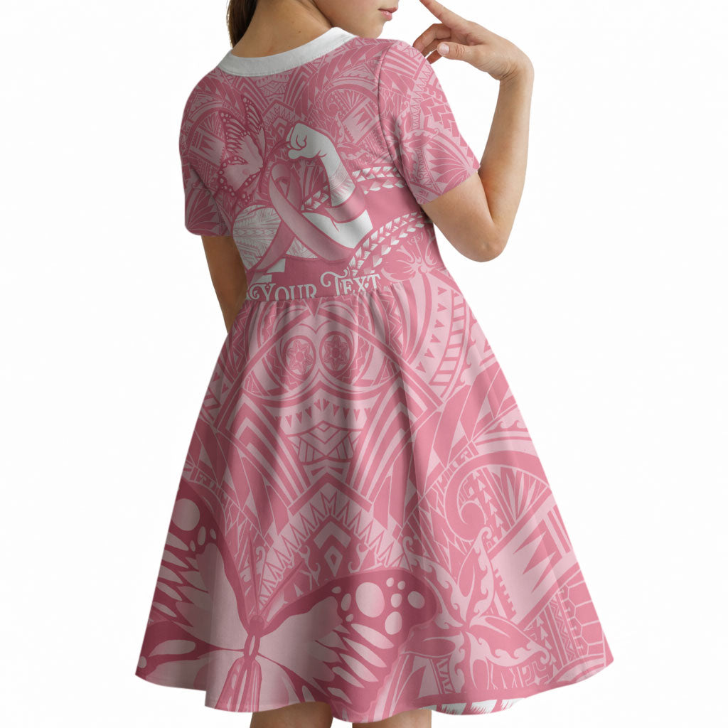 Personalised Polynesia Breast Cancer Support Kid Short Sleeve Dress Brave Strong Butterfly Pink Ribbon