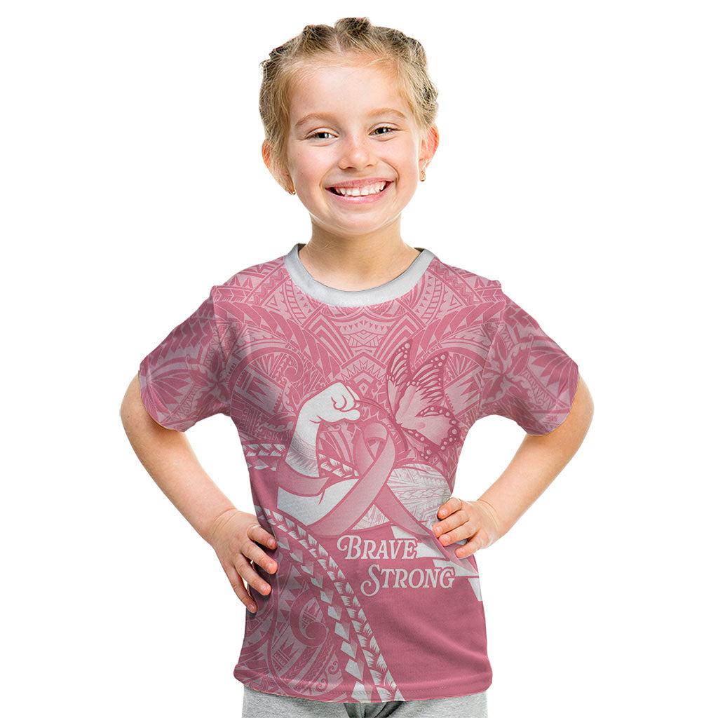 Personalised Polynesia Breast Cancer Support Kid T Shirt Brave Strong Butterfly Pink Ribbon