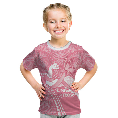 Personalised Polynesia Breast Cancer Support Kid T Shirt Brave Strong Butterfly Pink Ribbon