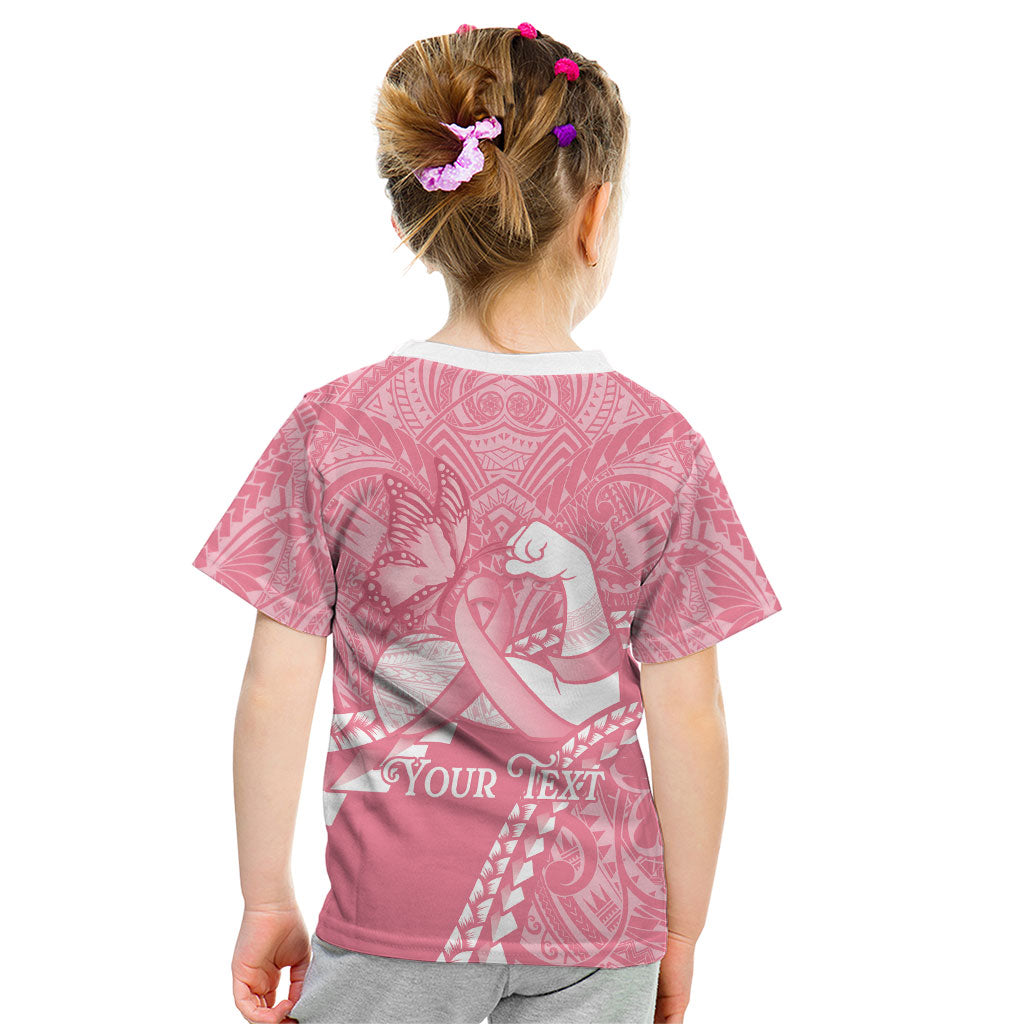 Personalised Polynesia Breast Cancer Support Kid T Shirt Brave Strong Butterfly Pink Ribbon