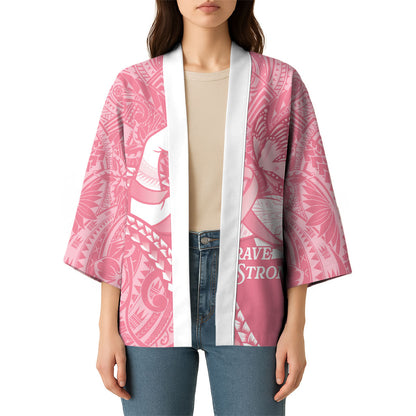 Personalised Polynesia Breast Cancer Support Kimono Brave Strong Butterfly Pink Ribbon