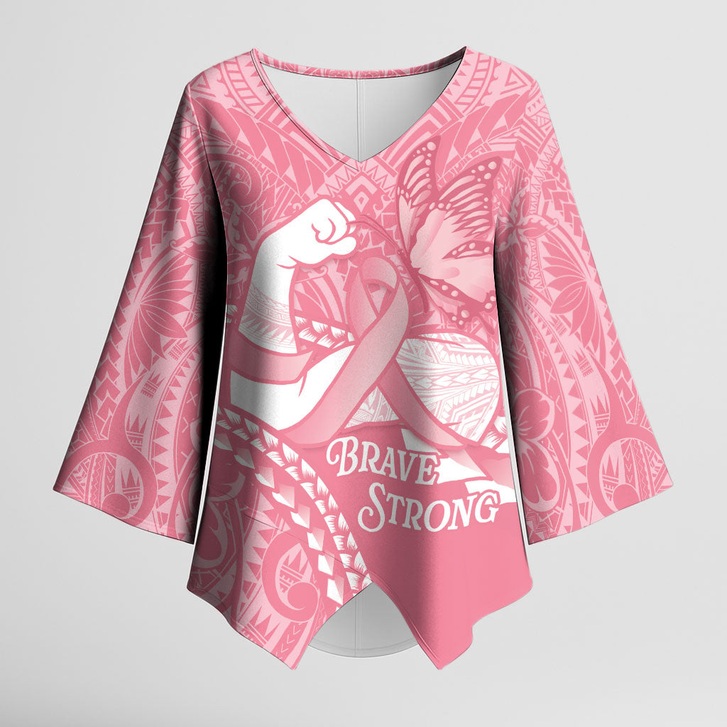Personalised Polynesia Breast Cancer Support Kimono Sleeve Blouse Brave Strong Butterfly Pink Ribbon