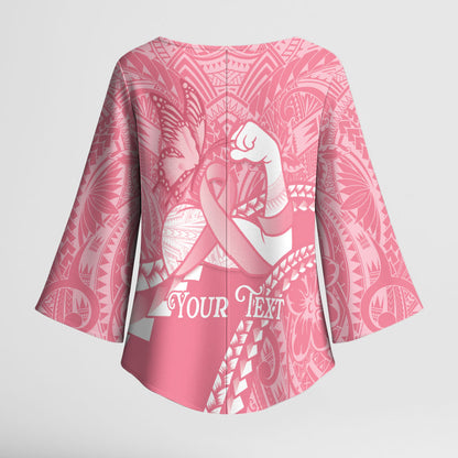 Personalised Polynesia Breast Cancer Support Kimono Sleeve Blouse Brave Strong Butterfly Pink Ribbon