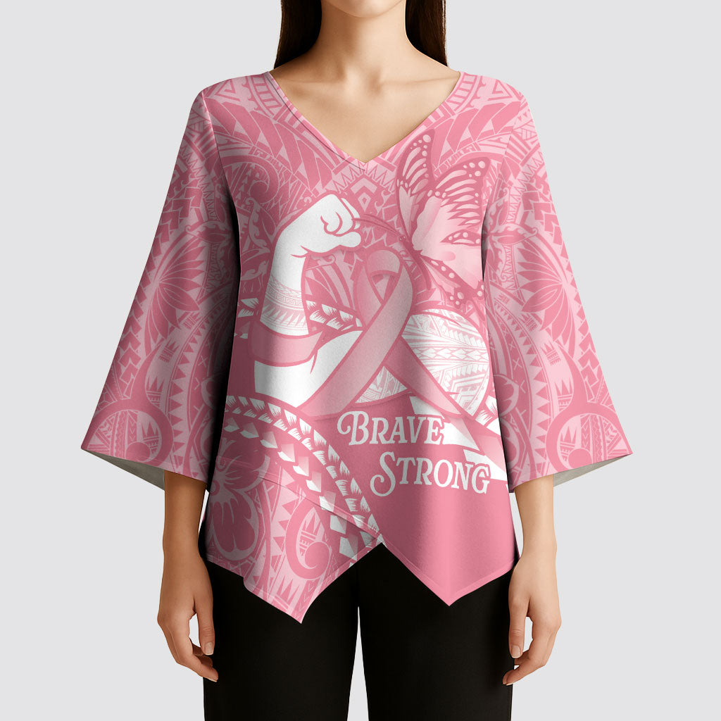 Personalised Polynesia Breast Cancer Support Kimono Sleeve Blouse Brave Strong Butterfly Pink Ribbon