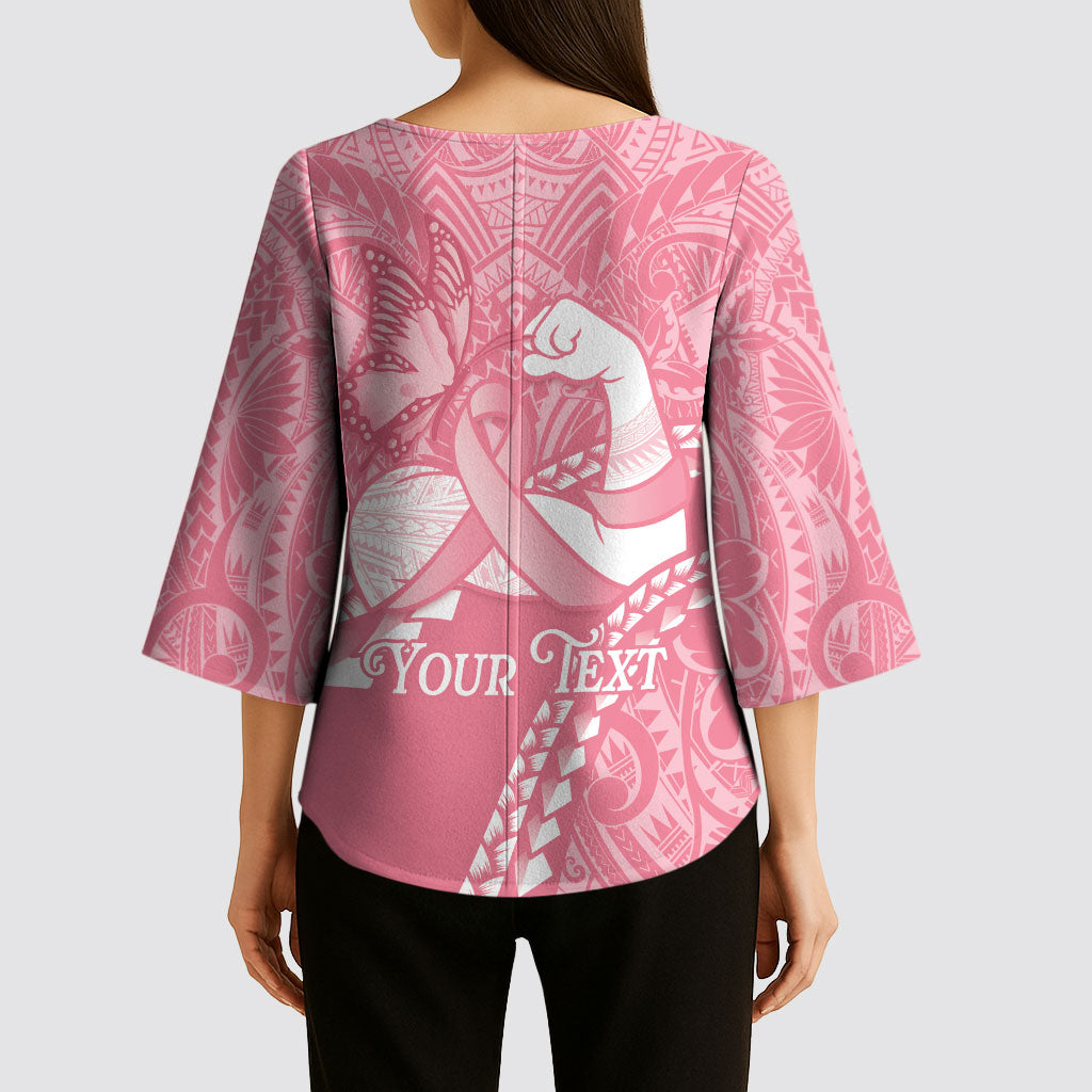 Personalised Polynesia Breast Cancer Support Kimono Sleeve Blouse Brave Strong Butterfly Pink Ribbon