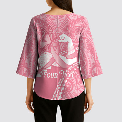 Personalised Polynesia Breast Cancer Support Kimono Sleeve Blouse Brave Strong Butterfly Pink Ribbon
