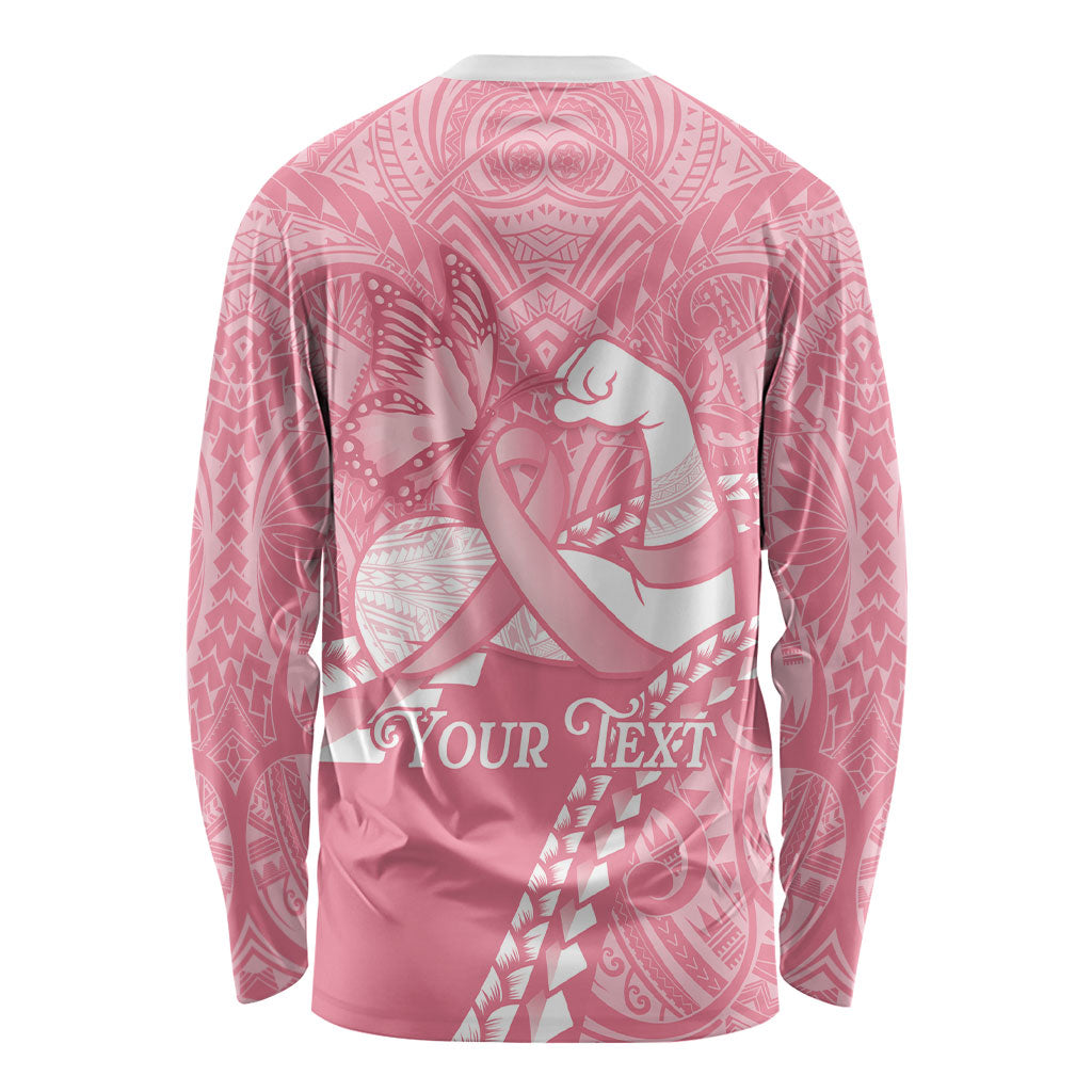 Personalised Polynesia Breast Cancer Support Long Sleeve Shirt Brave Strong Butterfly Pink Ribbon