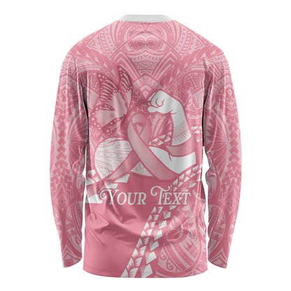 Personalised Polynesia Breast Cancer Support Long Sleeve Shirt Brave Strong Butterfly Pink Ribbon