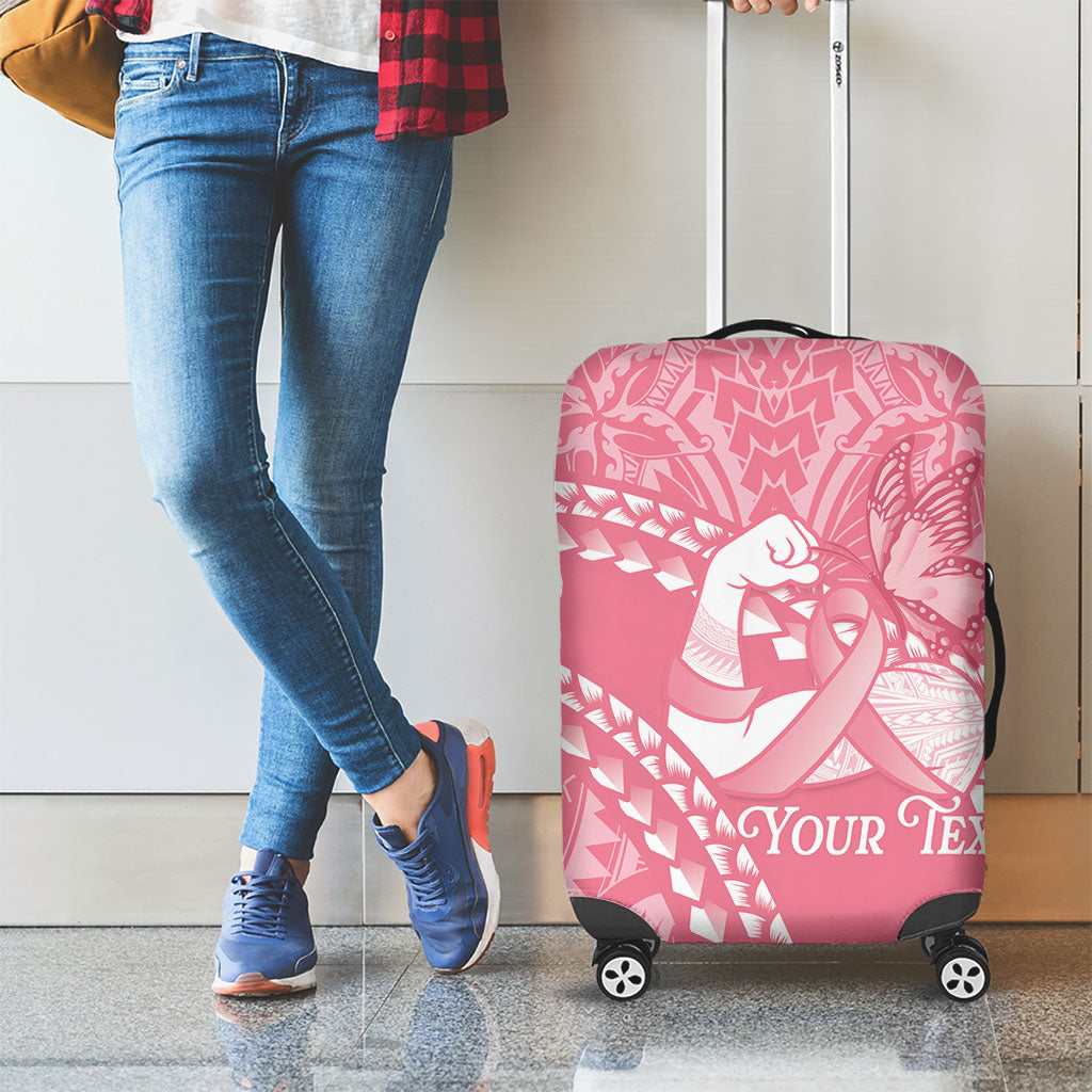 Personalised Polynesia Breast Cancer Support Luggage Cover Brave Strong Butterfly Pink Ribbon