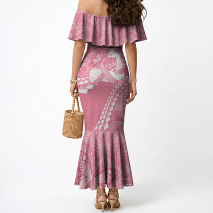 Personalised Polynesia Breast Cancer Support Mermaid Dress Brave Strong Butterfly Pink Ribbon
