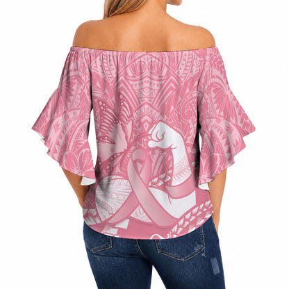 Personalised Polynesia Breast Cancer Support Off Shoulder Wrap Waist Top Brave Strong Butterfly Pink Ribbon