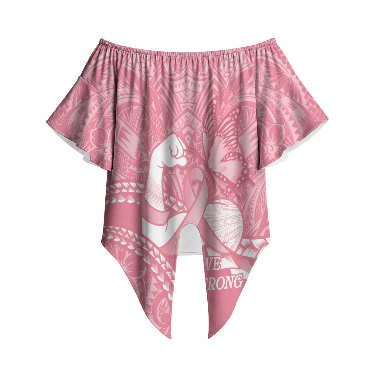 Personalised Polynesia Breast Cancer Support Off Shoulder Wrap Waist Top Brave Strong Butterfly Pink Ribbon