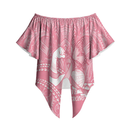 Personalised Polynesia Breast Cancer Support Off Shoulder Wrap Waist Top Brave Strong Butterfly Pink Ribbon