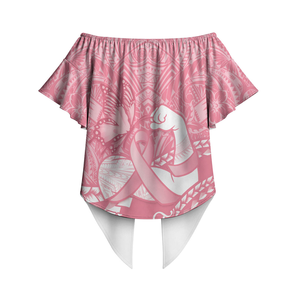 Personalised Polynesia Breast Cancer Support Off Shoulder Wrap Waist Top Brave Strong Butterfly Pink Ribbon