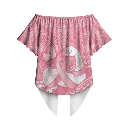 Personalised Polynesia Breast Cancer Support Off Shoulder Wrap Waist Top Brave Strong Butterfly Pink Ribbon
