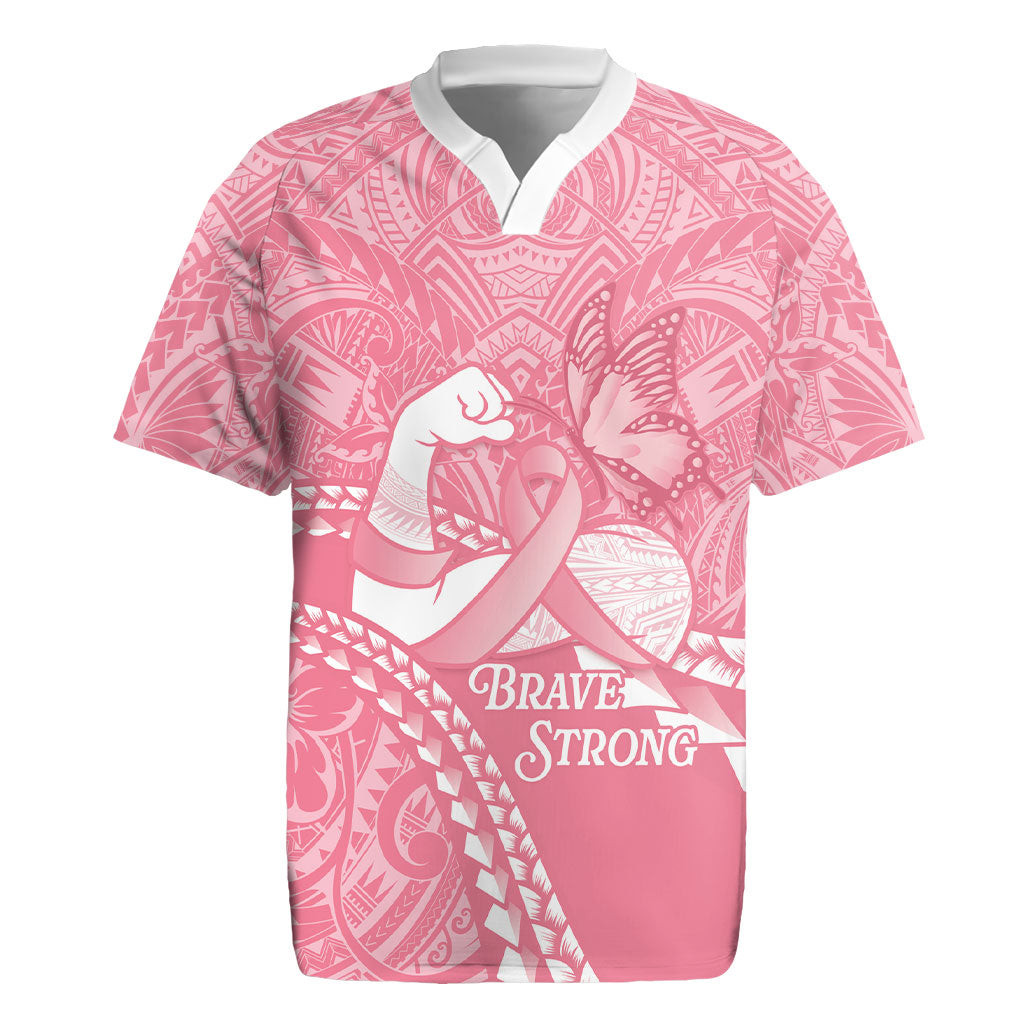 Personalised Polynesia Breast Cancer Support Rugby Jersey Brave Strong Butterfly Pink Ribbon