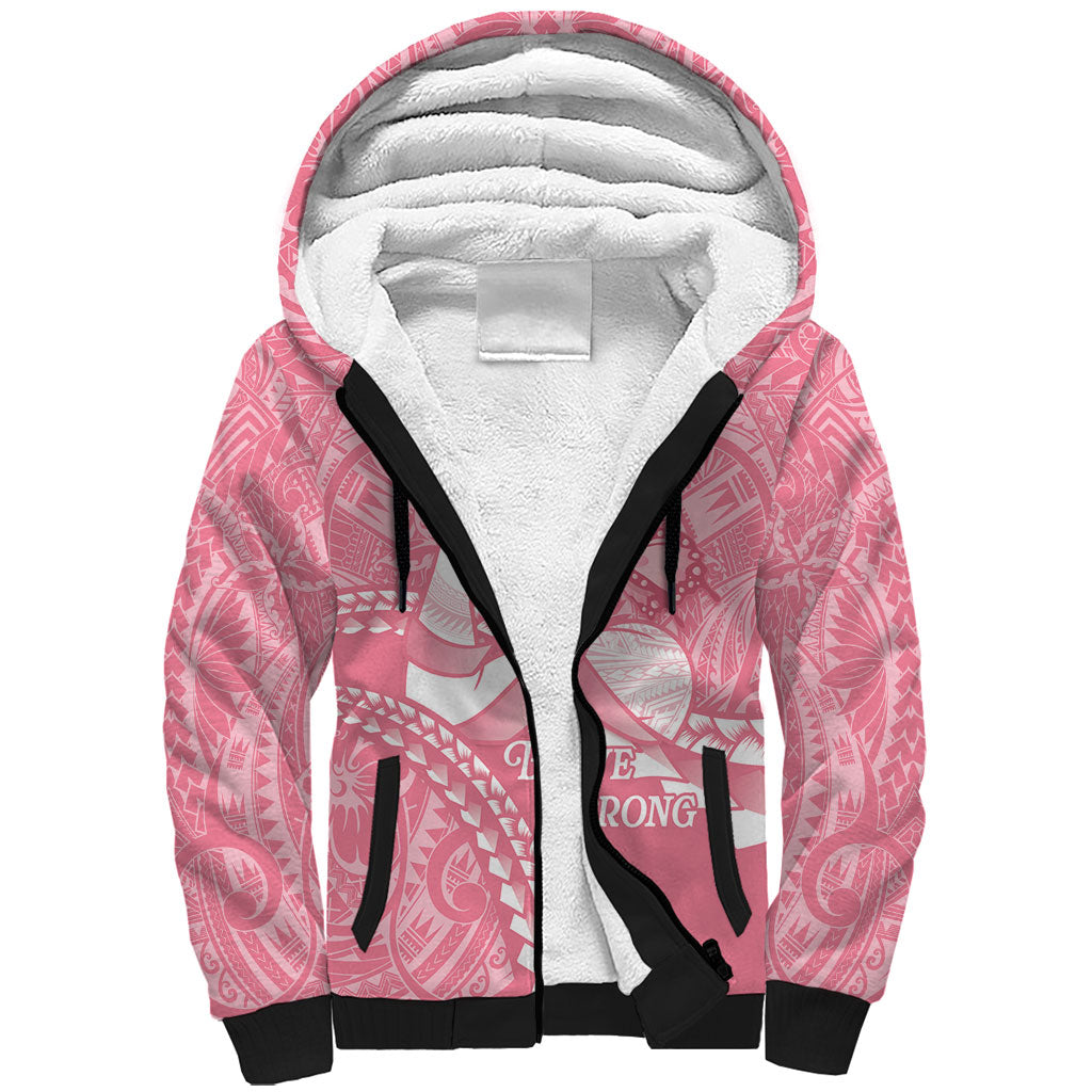 Personalised Polynesia Breast Cancer Support Sherpa Hoodie Brave Strong Butterfly Pink Ribbon