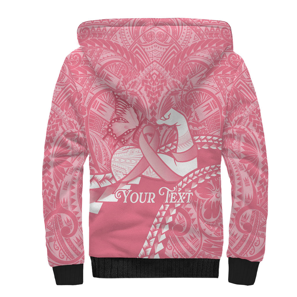 Personalised Polynesia Breast Cancer Support Sherpa Hoodie Brave Strong Butterfly Pink Ribbon