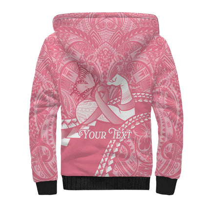 Personalised Polynesia Breast Cancer Support Sherpa Hoodie Brave Strong Butterfly Pink Ribbon