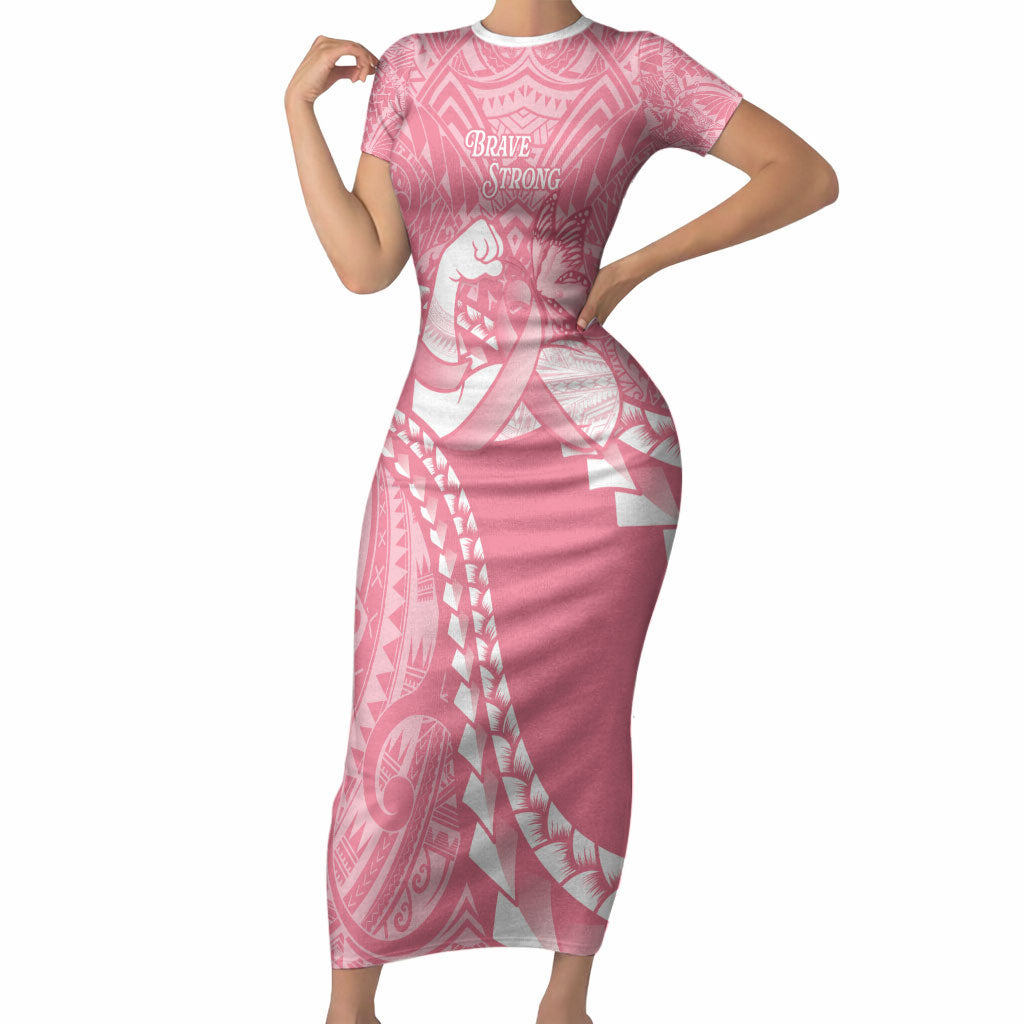 Personalised Polynesia Breast Cancer Support Short Sleeve Bodycon Dress Brave Strong Butterfly Pink Ribbon