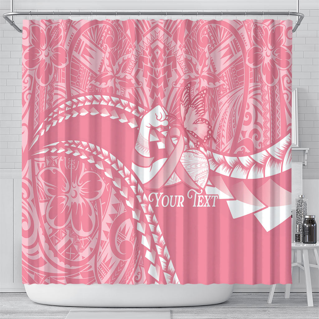 Personalised Polynesia Breast Cancer Support Shower Curtain Brave Strong Butterfly Pink Ribbon