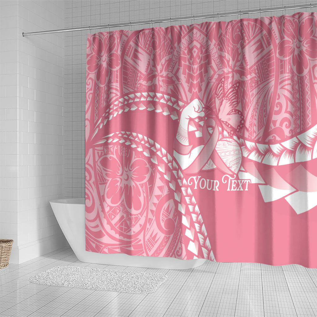 Personalised Polynesia Breast Cancer Support Shower Curtain Brave Strong Butterfly Pink Ribbon