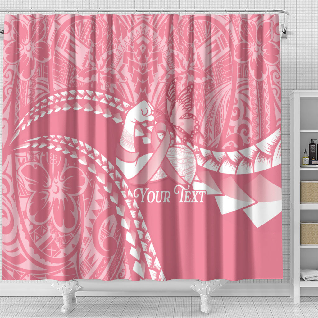 Personalised Polynesia Breast Cancer Support Shower Curtain Brave Strong Butterfly Pink Ribbon