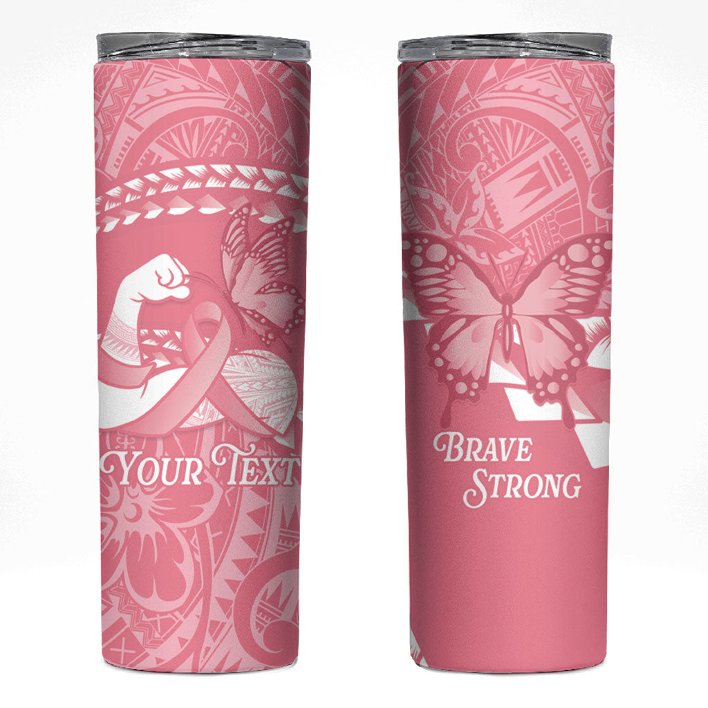 Personalised Polynesia Breast Cancer Support Skinny Tumbler Brave Strong Butterfly Pink Ribbon
